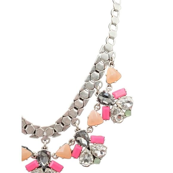 Stella & Dot Callie Statement Necklace 21" Silver Tone Bib Style Rhinestones - Picture 4 of 16